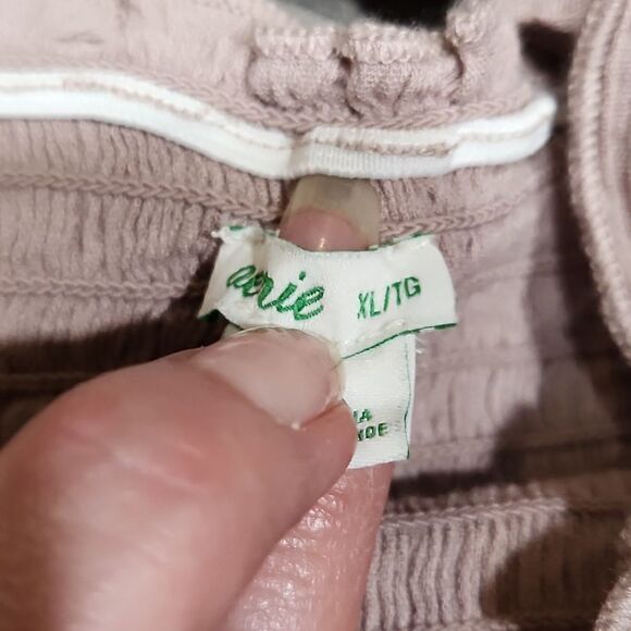 EUC Aerie Taupe Ruffle Rouched Stretch Crop Tank Top - Picture 4 of 5